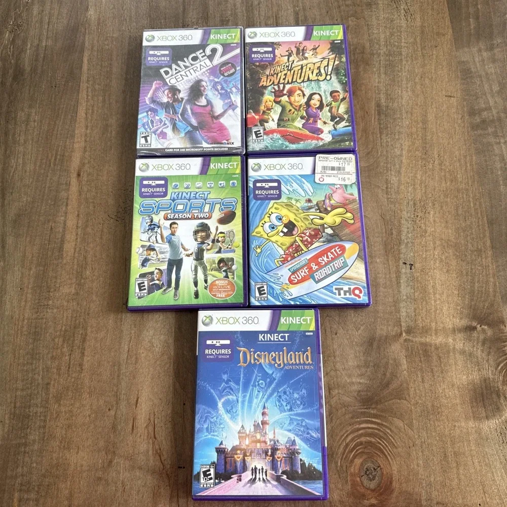 Lot Of (5) XBOX 360 Games Kinect Disney, SpongeBob, Adventures, Sports, Dance